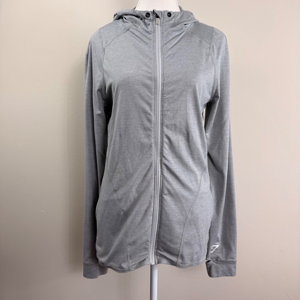 Gymshark Womens Grey Marl Full‎ Zip Training Hoodie Thumbholes GLTT4463 Large